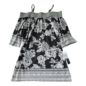 Trixxi Cold Shoulder Dress Women Sz S Floral White Black Short Flowy New